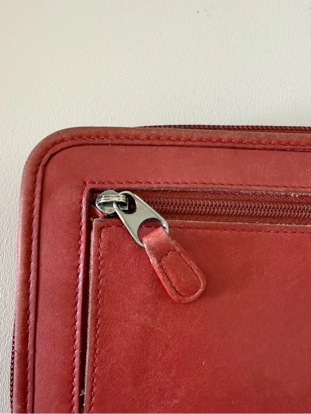 Coach Leather Zip Around Wallet Organizer Vintage Red